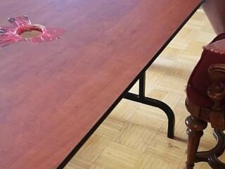 Femdom Stomps Huge Cock Cum Eruption on Desk with Bare Feet