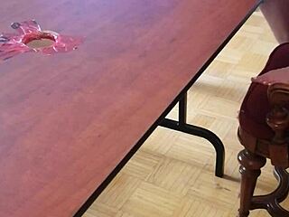 Femdom Stomps Huge Cock Cum Eruption on Desk with Bare Feet