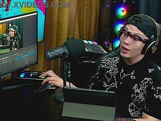 podcast table doggy flashes tiny panties and full wet pussy