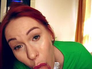 stunning homemade redhead tiktok babe with tattoos deepthroats pov cock in sloppy girlfriend handjob blowjob