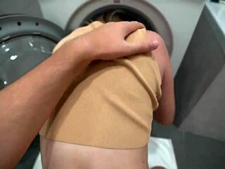 Stepmom's Tight Pussy Creampied In Washing Machine Fuck