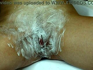 Intense Close-Up Shaving Thick Hairy Pussy Trimmer Razor Foam Runway Action