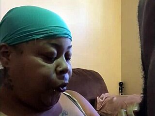 Submissive black cock masseuse smokes deepthroats swallows cum from huge load