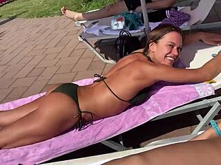 horny girls dripping wet public pool lesbian kissing fingering