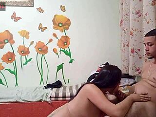 She dances seductively for the young guy until he can't hold back and fucks her wildly from behind in doggystyle on her big natural tits and ass