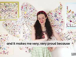 Girlfriend's pierced nipples sticker fetish teases solo play