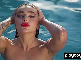 smoking hot brunette babe emjay rinaudo strips naked by pool 🔥😘