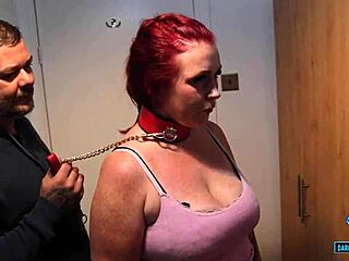 Redhead slave's wet cunt takes double vaginal from mistress kora bell and dom