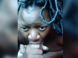 Ebony babe sucks big black cock then takes cumshot