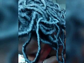 Ebony babe sucks big black cock then takes cumshot