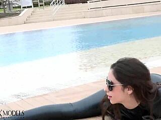 Flexible Brunette Latex Catsuit Ballerina Doll Outdoor Fuck