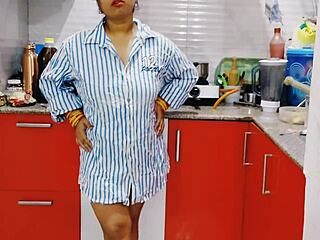 Hot desi babe takes big cock doggystyle in kitchen moans loud