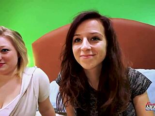 Blonde Faith Hope shares hard cock with petite redhead Katie