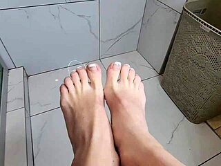 sexy milf teases cock with bare feet and toes pov