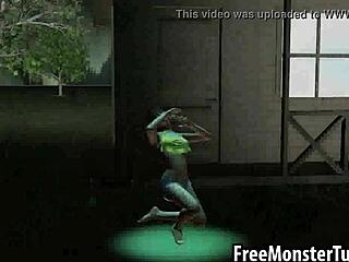 damn 3d brunette babe slurps alien's throbbing cock