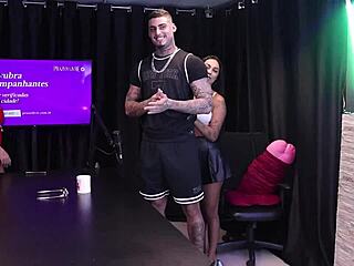 Two brunettes strip him after he shares oral tips from shoots—kylian cria sheer red!