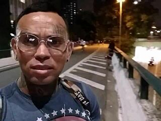 Risky street fuck with hot Bruna Black crossdressing interracial thrill