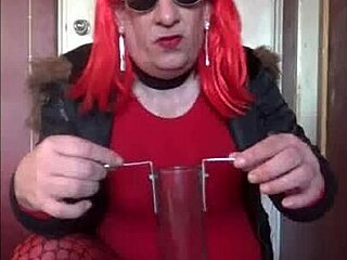 Shy crossdresser craves swallowing another man's pee outdoors