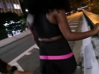 Risky street fuck with hot Bruna Black crossdressing interracial thrill