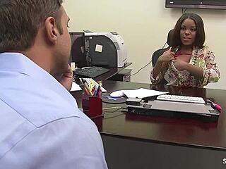 i'm so horny watching this big tits ebony boss candice nicole ride white cock at work