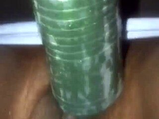 Kissesxxx pounds cucumber wildly in public!