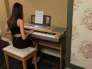 tight young piano student bent over for wet doggystyle creampie