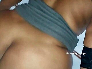 Damn, that big ass ebony wife squats her wet pussy on my thick cock!