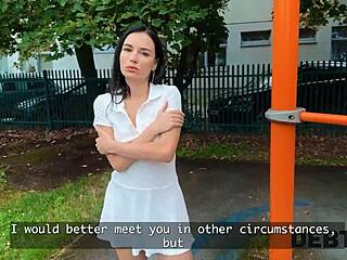 Czech brunette trades shaved pussy for cumshot debt