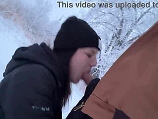 Milf Teases Hard Cock in Snowy Outdoor Storm